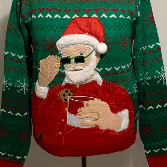 Ugly Christmas Sweater Santa Milk Glass Cup Beer Drink Holder Mens Womens XXL - Picture 4 of 5